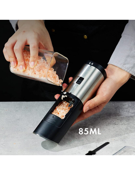 Molinillo de Sal y Pimienta Eléctrico a Batería en Acero con Pomo Ajustable