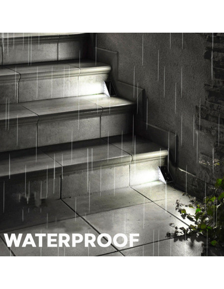 Juego de 2 lámparas LED solares para escaleras 6500K luz fría para exteriores