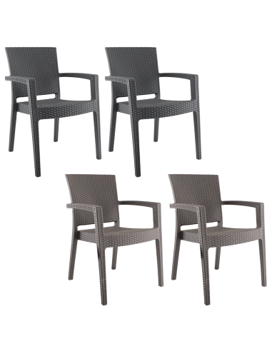 Conjunto 2 sillas de exterior CATAS de resina efecto ratán con brazos apilables