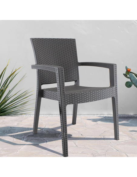 Conjunto 2 sillas de exterior CATAS de resina efecto ratán con brazos apilables