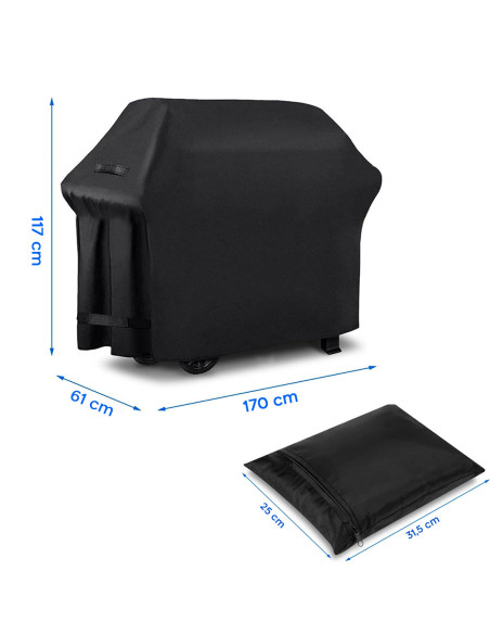 Funda Barbacoa Tela Impermeable 170X61X117 Negro Cierre Velcro