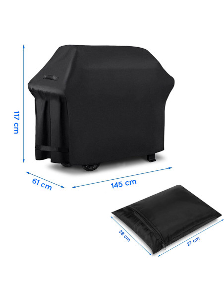 Funda Barbacoa Tela Impermeable 145X61X117 Negro Cierre Velcro