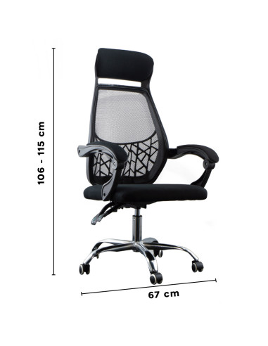 Silla de oficina LEONARDO Sillón ejecutivo negro con reposacabeza y reposabrazos