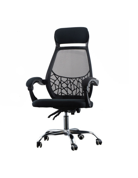 Silla de oficina LEONARDO Sillón ejecutivo negro con reposacabeza y reposabrazos
