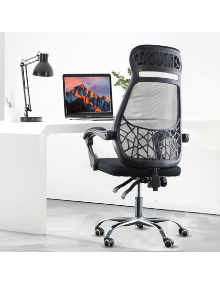 Silla de oficina LEONARDO Sillón ejecutivo negro con reposacabeza y reposabrazos