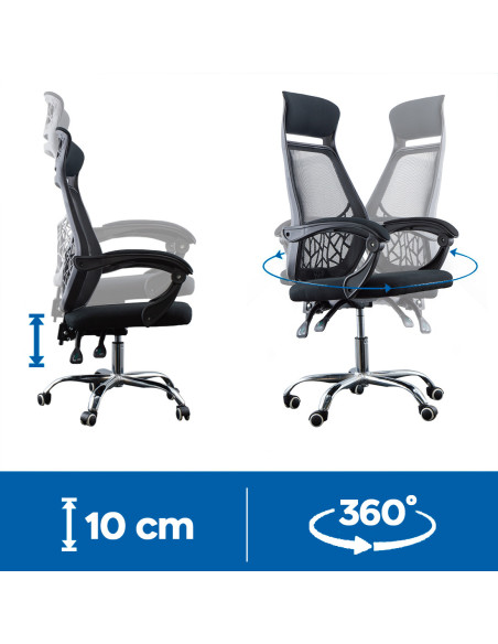 Silla de oficina LEONARDO Sillón ejecutivo negro con reposacabeza y reposabrazos