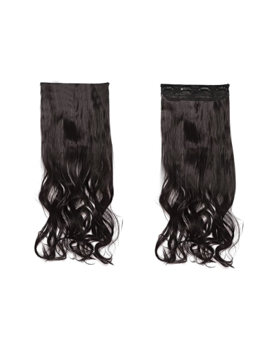 Extensión 4 clips pelo negro ondulado 50 cm largo Banda de pelo sintético falso