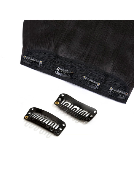 Extensión 4 clips pelo negro ondulado 50 cm largo Banda de pelo sintético falso