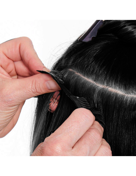 Extensión 4 clips pelo negro ondulado 50 cm largo Banda de pelo sintético falso