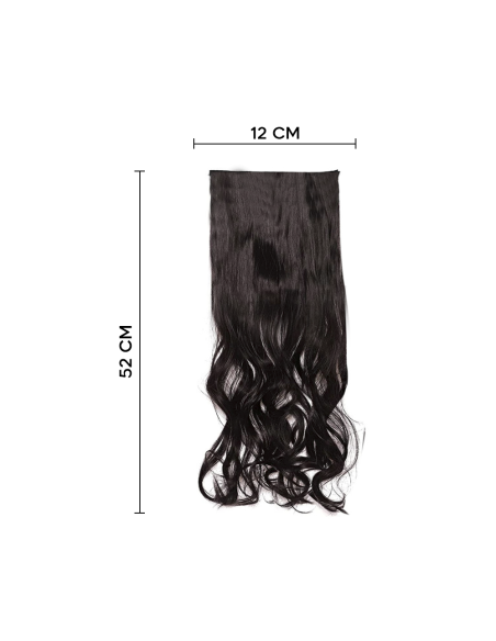 Extensión 4 clips pelo negro ondulado 50 cm largo Banda de pelo sintético falso
