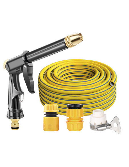 Manguera jardín de plástico 5m con pistola multifunción, conectores y boquilla