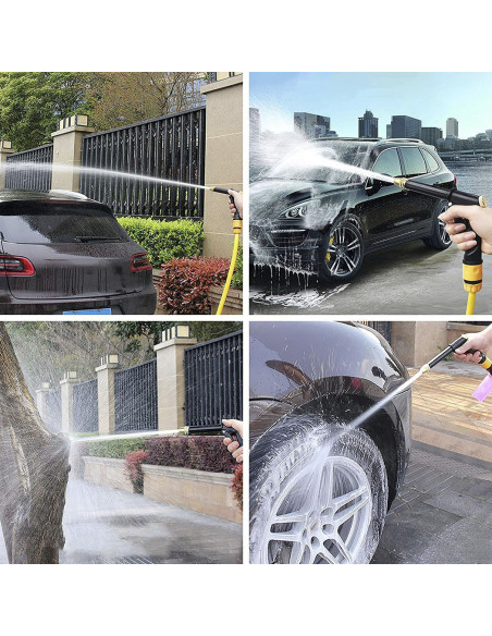 Manguera jardín de plástico 5m con pistola multifunción, conectores y boquilla