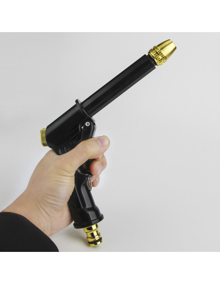 Manguera jardín de plástico 5m con pistola multifunción, conectores y boquilla