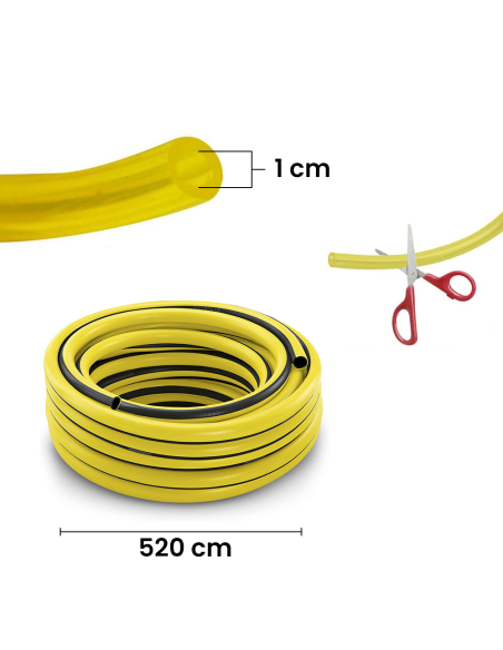Manguera jardín de plástico 5m con pistola multifunción, conectores y boquilla