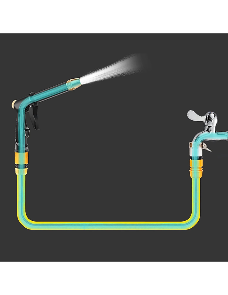 Manguera jardín de plástico 5m con pistola multifunción, conectores y boquilla