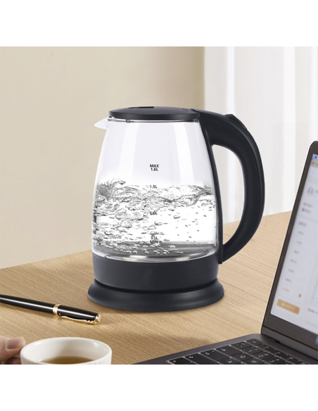 Hervidor Eléctrico en Vidrio Borosilicato 1500W 1.8 lt Iluminación LED Azul