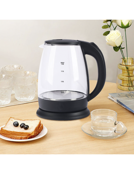 Hervidor Eléctrico en Vidrio Borosilicato 1500W 1.8 lt Iluminación LED Azul