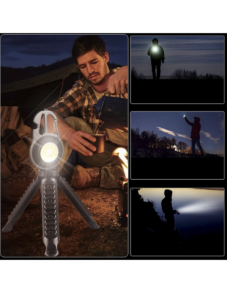 Mini linterna LED multiusos portátil y recargable para acampar con trípode