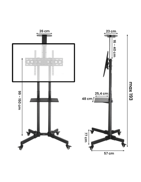Soporte carro de TV 4 Ruedas Giratorias Soporte para TV Móvil hasta 50Kg