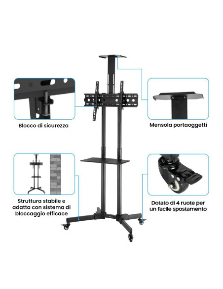 Soporte carro de TV 4 Ruedas Giratorias Soporte para TV Móvil hasta 50Kg