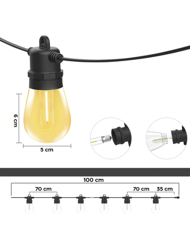 Cadena de luces con panel solar Recargable 10m...