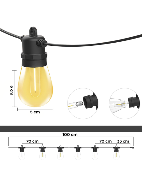 Cadena de luces con panel solar Recargable 10m multicolor efecto lluvia
