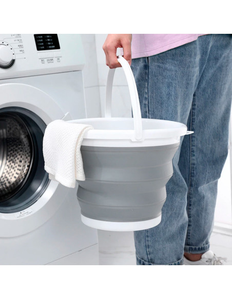 Cubo plegable silicona capacidad 5L portátil ahorra espacio para acampar o casa