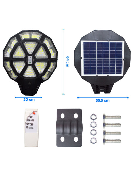 Lámpara de calle carga solar Jortan 500W IP66 Control remoto y temporizador