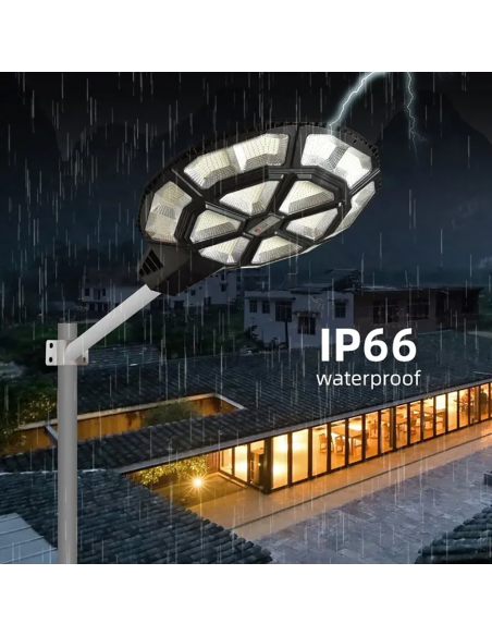 Lámpara de calle carga solar Jortan 500W IP66 Control remoto y temporizador