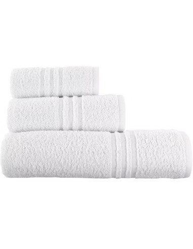487764 Set 3 toallas de baño y de ducha para invitados con cara blanca lisa