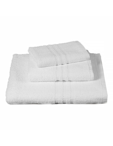 487764 Set 3 toallas de baño y de ducha para invitados con cara blanca lisa
