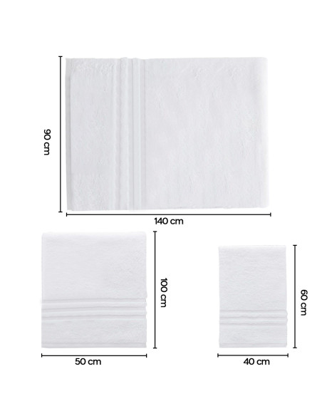 487764 Set 3 toallas de baño y de ducha para invitados con cara blanca lisa