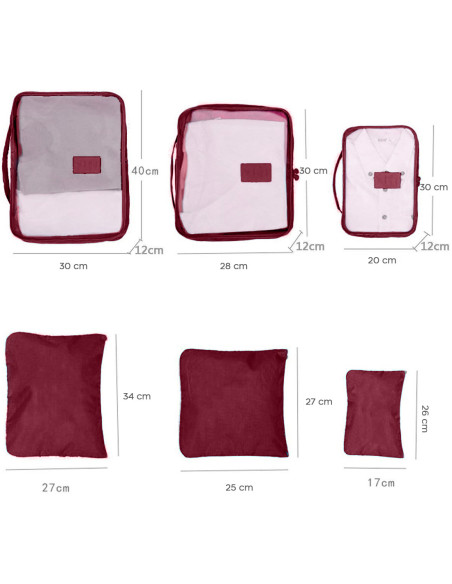 Set 6 bolsas organizadoras viaje impermeable ahorra espacio para maleta