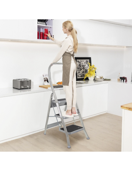 Escalera Aluminio 3 Peldaños SCAB 132cm art.760 Taburete con Gancho de Seguridad