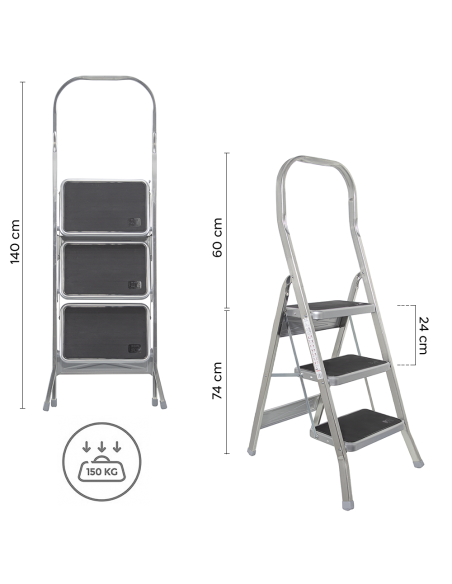 Escalera Aluminio 3 Peldaños SCAB 132cm art.760 Taburete con Gancho de Seguridad