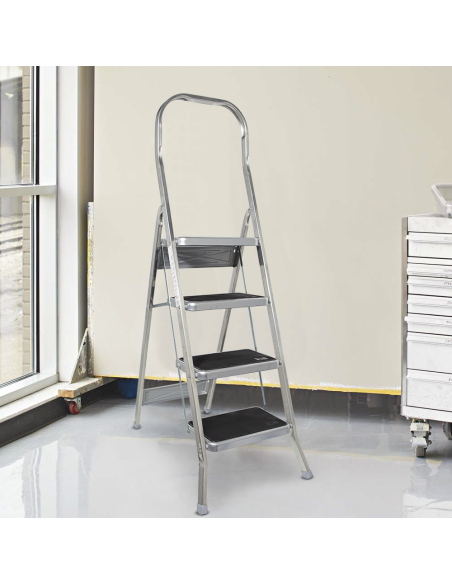 Escalera Aluminio 4 Peldaños SCAB 157cm art.761 Taburete con Gancho de Seguridad