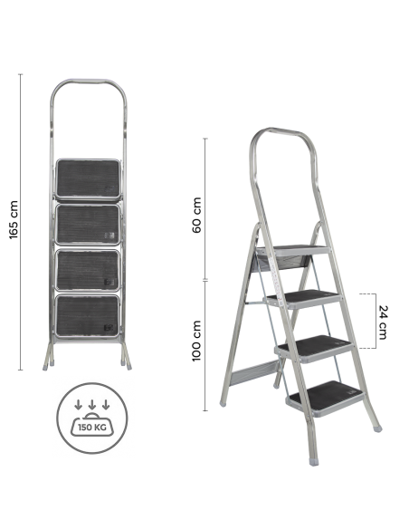 Escalera Aluminio 4 Peldaños SCAB 157cm art.761 Taburete con Gancho de Seguridad