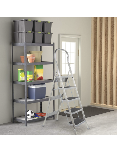 SCAB Escalera Aluminio 5 Peldaños 182cm art.762 Taburete con Gancho de Seguridad