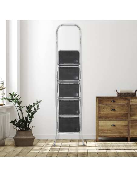 SCAB Escalera Aluminio 5 Peldaños 182cm art.762 Taburete con Gancho de Seguridad