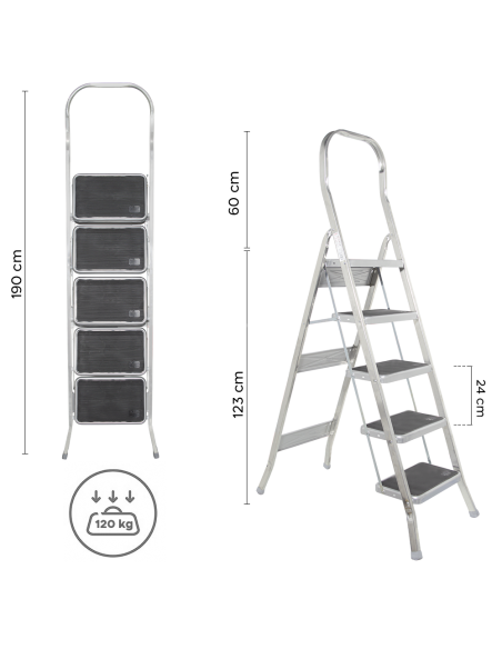 SCAB Escalera Aluminio 5 Peldaños 182cm art.762 Taburete con Gancho de Seguridad