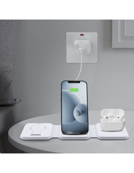 Base de carga magnética 3en1 Cargador inalámbrico portátil plegable dos colores