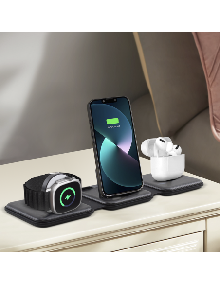 Base de carga magnética 3en1 Cargador inalámbrico portátil plegable dos colores