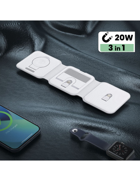 Base de carga magnética 3en1 Cargador inalámbrico portátil plegable dos colores