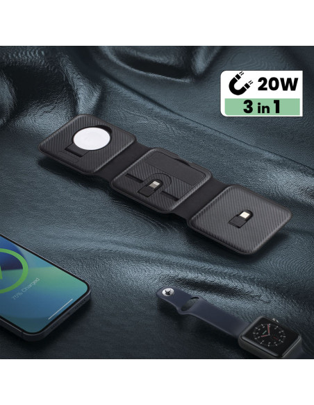 Base de carga magnética 3en1 Cargador inalámbrico portátil plegable dos colores