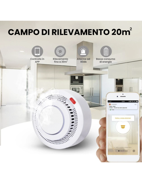 Detector de humo inalámbrico Control por APP Alarma de sonido inteligente WI-Fi