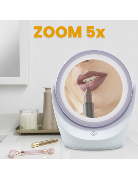 Espejo cosmetico de rotación tablero de la luz LED 360° del zoom del espejo 5x