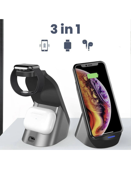 Cargador inalámbrico magnético 3 en 1 para auriculares smpartphone y smartwatch