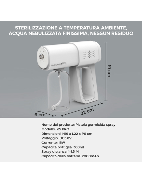 Nebulizador recargable y esterilizador de ambiente 15W bote vaporizador 380ml