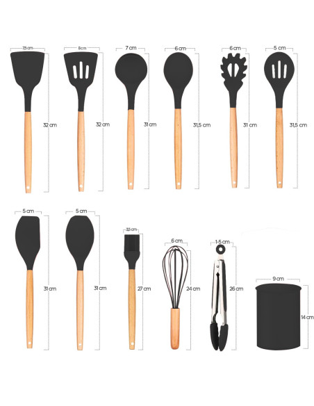 12 utensilios de cocina silicona de calidad alimentaria antiadherente resistente