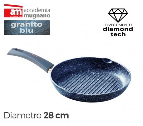 Parrilla de 26 cm con recubrimiento antiadherente de efecto piedra y revestimiento Diamond Tech - Accademia Mugnano GRANITO BLU 